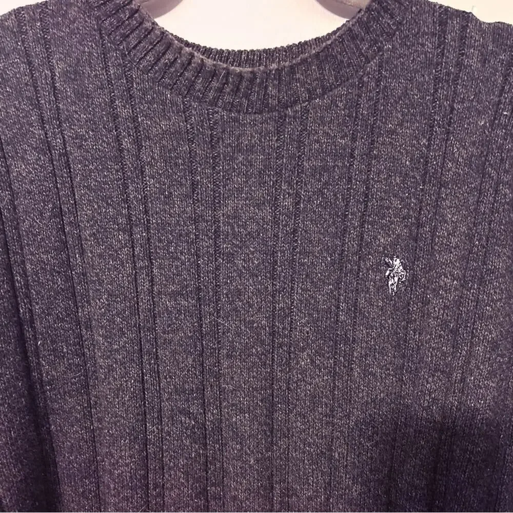 U.S. Polo Men’s Crew Neck Cotton Ribbed Sweater Heather‎ Gray Size Large